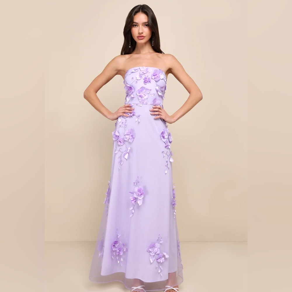 Remarkable Refinement Lavender Floral Strapless Maxi Dress